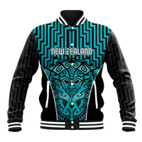 Custom Basketball New Zealand Baseball Jacket Teal Maori Ta Moko Indigenous - Polynesian Pride