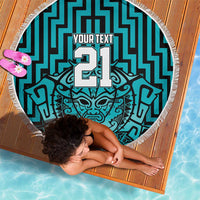 Custom Basketball New Zealand Beach Blanket Teal Maori Ta Moko Indigenous - Polynesian Pride