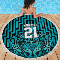 Custom Basketball New Zealand Beach Blanket Teal Maori Ta Moko Indigenous - Polynesian Pride