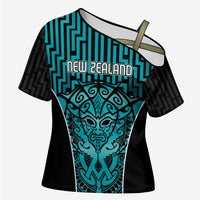 Custom Basketball New Zealand Cross Shoulder Shirt Teal Maori Ta Moko Indigenous - Polynesian Pride