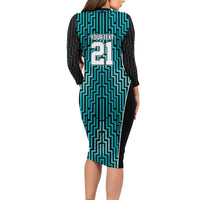 Custom Basketball New Zealand Family Matching Long Sleeve Bodycon Dress and Hawaiian Shirt Teal Maori Ta Moko Indigenous - Polynesian Pride