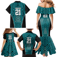 Custom Basketball New Zealand Family Matching Mermaid Dress and Hawaiian Shirt Teal Maori Ta Moko Indigenous - Polynesian Pride