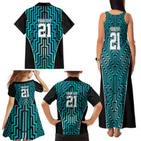 Custom Basketball New Zealand Family Matching Tank Maxi Dress and Hawaiian Shirt Teal Maori Ta Moko Indigenous - Polynesian Pride