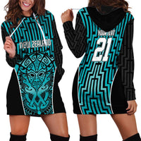 Custom Basketball New Zealand Hoodie Dress Teal Maori Ta Moko Indigenous - Polynesian Pride