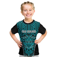 Custom Basketball New Zealand Kid T Shirt Teal Maori Ta Moko Indigenous - Polynesian Pride