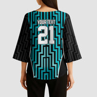 Custom Basketball New Zealand Kimono Sleeve Blouse Teal Maori Ta Moko Indigenous - Polynesian Pride