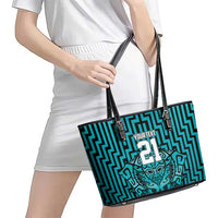 Custom Basketball New Zealand Leather Tote Bag Teal Maori Ta Moko Indigenous - Polynesian Pride