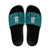 Custom Basketball New Zealand Slide Sandals Teal Maori Ta Moko Indigenous LT9 Teal - Polynesian Pride
