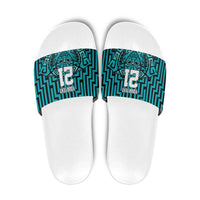 Custom Basketball New Zealand Slide Sandals Teal Maori Ta Moko Indigenous LT9 Teal - Polynesian Pride