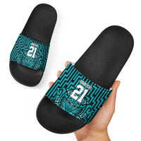 Custom Basketball New Zealand Slide Sandals Teal Maori Ta Moko Indigenous LT9 - Polynesian Pride