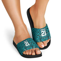 Custom Basketball New Zealand Slide Sandals Teal Maori Ta Moko Indigenous LT9 - Polynesian Pride