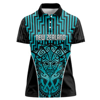 Custom Basketball New Zealand Women Polo Shirt Teal Maori Ta Moko Indigenous - Polynesian Pride
