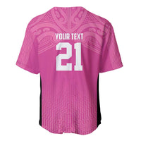 New Zealand Custom Baseball Jersey Fire Basketball Maori Tribal Pink LT9 - Polynesian Pride