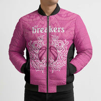 New Zealand Custom Bomber Puffer Jacket Fire Basketball Maori Tribal Pink - Polynesian Pride
