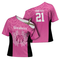 New Zealand Custom Cross Shoulder Shirt Fire Basketball Maori Tribal Pink - Polynesian Pride
