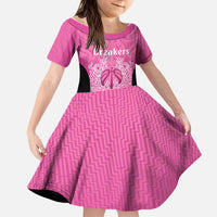 New Zealand Custom Kid Short Sleeve Dress Fire Basketball Maori Tribal Pink - Polynesian Pride