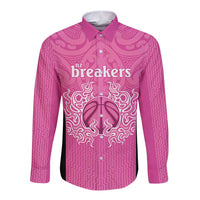 New Zealand Custom Long Sleeve Button Shirt Fire Basketball Maori Tribal Pink LT9 Unisex Pink - Polynesian Pride