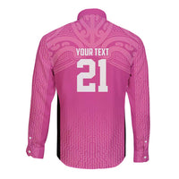 New Zealand Custom Long Sleeve Button Shirt Fire Basketball Maori Tribal Pink LT9 - Polynesian Pride