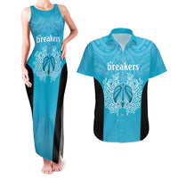 New Zealand Custom Couples Matching Tank Maxi Dress and Hawaiian Shirt Fire Basketball Maori Tribal Sky Blue - Polynesian Pride