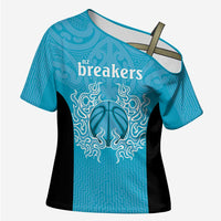 New Zealand Custom Cross Shoulder Shirt Fire Basketball Maori Tribal Sky Blue LT9 Female Blue - Polynesian Pride