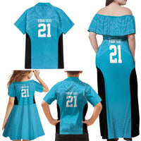 New Zealand Custom Family Matching Off Shoulder Maxi Dress and Hawaiian Shirt Fire Basketball Maori Tribal Sky Blue - Polynesian Pride