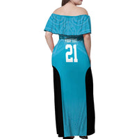 New Zealand Custom Family Matching Off Shoulder Maxi Dress and Hawaiian Shirt Fire Basketball Maori Tribal Sky Blue - Polynesian Pride