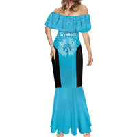 New Zealand Custom Mermaid Dress Fire Basketball Maori Tribal Sky Blue - Polynesian Pride