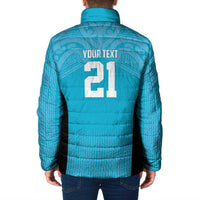 New Zealand Custom Padded Jacket Fire Basketball Maori Tribal Sky Blue - Polynesian Pride