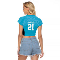 New Zealand Custom Raglan Cropped T Shirt Fire Basketball Maori Tribal Sky Blue - Polynesian Pride