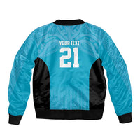 New Zealand Custom Sleeve Zip Bomber Jacket Fire Basketball Maori Tribal Sky Blue - Polynesian Pride