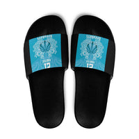 New Zealand Custom Slide Sandals Fire Basketball Maori Tribal Sky Blue LT9 Blue - Polynesian Pride