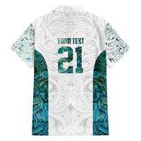 Custom New Zealand Aotearoa Family Matching Off The Shoulder Long Sleeve Dress and Hawaiian Shirt Green Maori Paua Shell Indigenous - Polynesian Pride