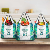 Custom New Zealand Aotearoa Grocery Bag Green Maori Paua Shell Indigenous - Polynesian Pride