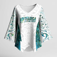 Custom New Zealand Aotearoa Kimono Sleeve Blouse Green Maori Paua Shell Indigenous - Polynesian Pride