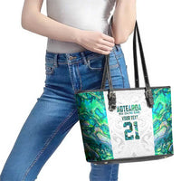 Custom New Zealand Aotearoa Leather Tote Bag Green Maori Paua Shell Indigenous - Polynesian Pride