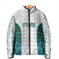 Custom New Zealand Aotearoa Padded Jacket Green Maori Paua Shell Indigenous - Polynesian Pride