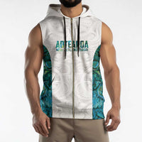 Custom New Zealand Aotearoa Sleeveless Zip Hoodie Green Maori Paua Shell Indigenous - Polynesian Pride
