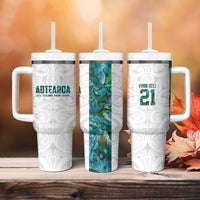 Custom New Zealand Aotearoa Tumbler With Handle Green Maori Paua Shell Indigenous - Polynesian Pride