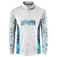 Custom New Zealand Aotearoa Button Sweatshirt Maori Paua Shell Indigenous - Polynesian Pride