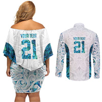 Custom New Zealand Aotearoa Couples Matching Off Shoulder Short Dress and Long Sleeve Button Shirt Maori Paua Shell Indigenous - Polynesian Pride