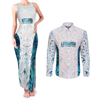 Custom New Zealand Aotearoa Couples Matching Tank Maxi Dress and Long Sleeve Button Shirt Maori Paua Shell Indigenous - Polynesian Pride