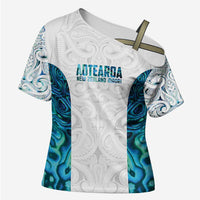Custom New Zealand Aotearoa Cross Shoulder Shirt Maori Paua Shell Indigenous - Polynesian Pride