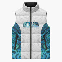 Custom New Zealand Aotearoa Sleeveless Puffer Jacket Maori Paua Shell Indigenous - Polynesian Pride