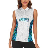Custom New Zealand Aotearoa Women Sleeveless Polo Shirt Maori Paua Shell Indigenous - Polynesian Pride