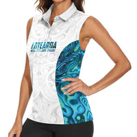 Custom New Zealand Aotearoa Women Sleeveless Polo Shirt Maori Paua Shell Indigenous - Polynesian Pride