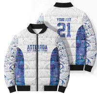 Custom New Zealand Aotearoa Bomber Puffer Jacket Purple Maori Paua Shell Indigenous - Polynesian Pride