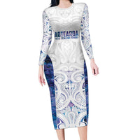 Custom New Zealand Aotearoa Family Matching Long Sleeve Bodycon Dress and Hawaiian Shirt Purple Maori Paua Shell Indigenous - Polynesian Pride