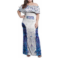 Custom New Zealand Aotearoa Family Matching Off Shoulder Maxi Dress and Hawaiian Shirt Purple Maori Paua Shell Indigenous - Polynesian Pride