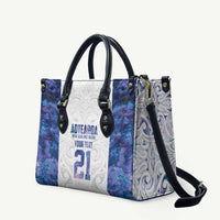 Custom New Zealand Aotearoa Leather Bag Purple Maori Paua Shell Indigenous - Polynesian Pride