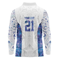 Custom New Zealand Aotearoa Long Sleeve Polo Shirt Purple Maori Paua Shell Indigenous - Polynesian Pride